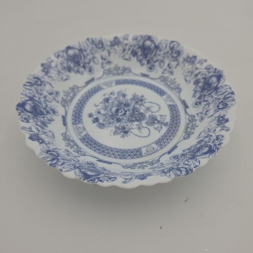 Vintage Arcopal France Honorine Blue Floral Scalloped 7" Soup Cereal Bowl
